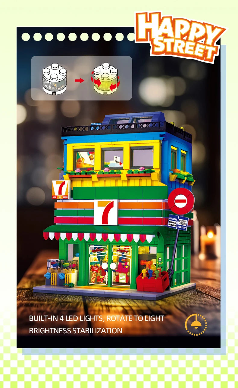 Bloques de Construcción de Tienda de Conveniencia con Escena Urbana, Modelo DIY en Miniatura, Decoración de Escritorio, Regalo Coleccionable para Adultos, Cumpleaños, Festividades