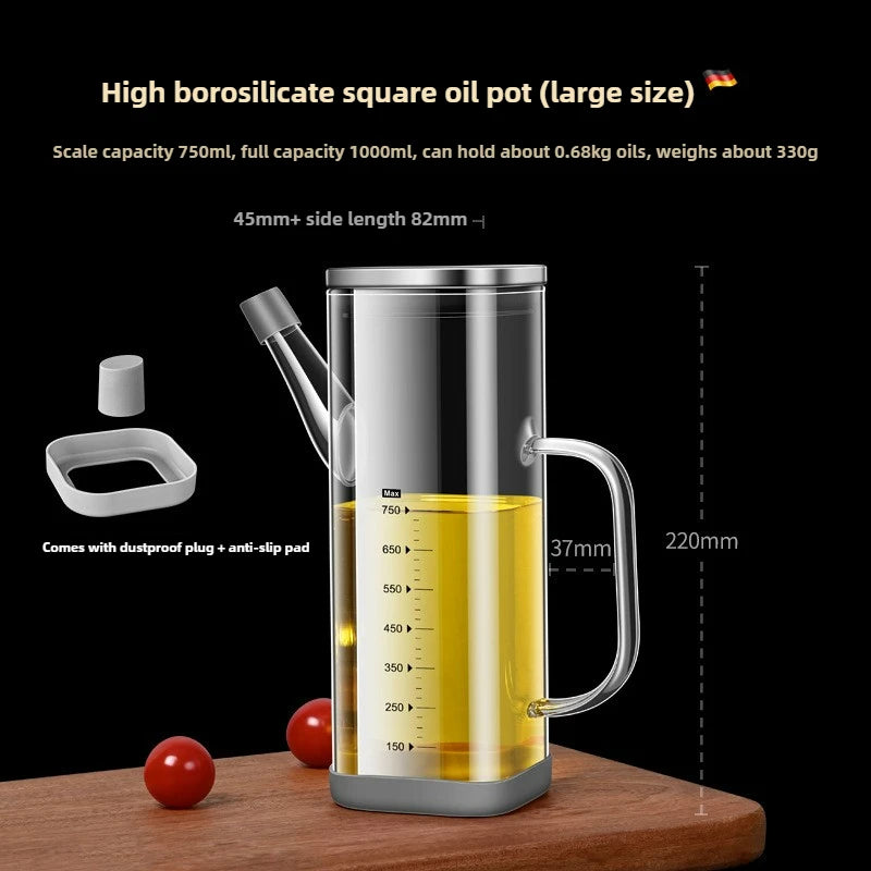 Botella de aceite de vidrio de alto borosilicato, botella de aceite esencial sin goteo para cocina, para vinagre, salsa de soja y aceite de cocina