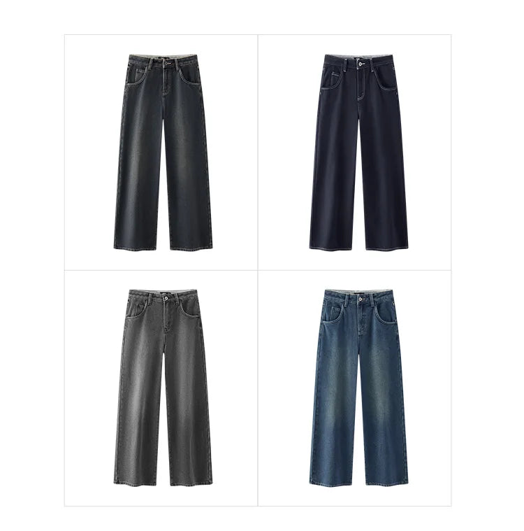 Jeans de Pierna Ancha con Forro Polar para Mujer, Cintura Alta, Cómodos