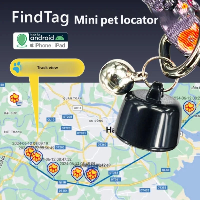 Mini Rastreador GPS para Mascotas, Localizador Global Compatible con Android iOS, Visualiza el Movimiento de las Últimas 3 Días para Pájaros, Perros y Gatos
