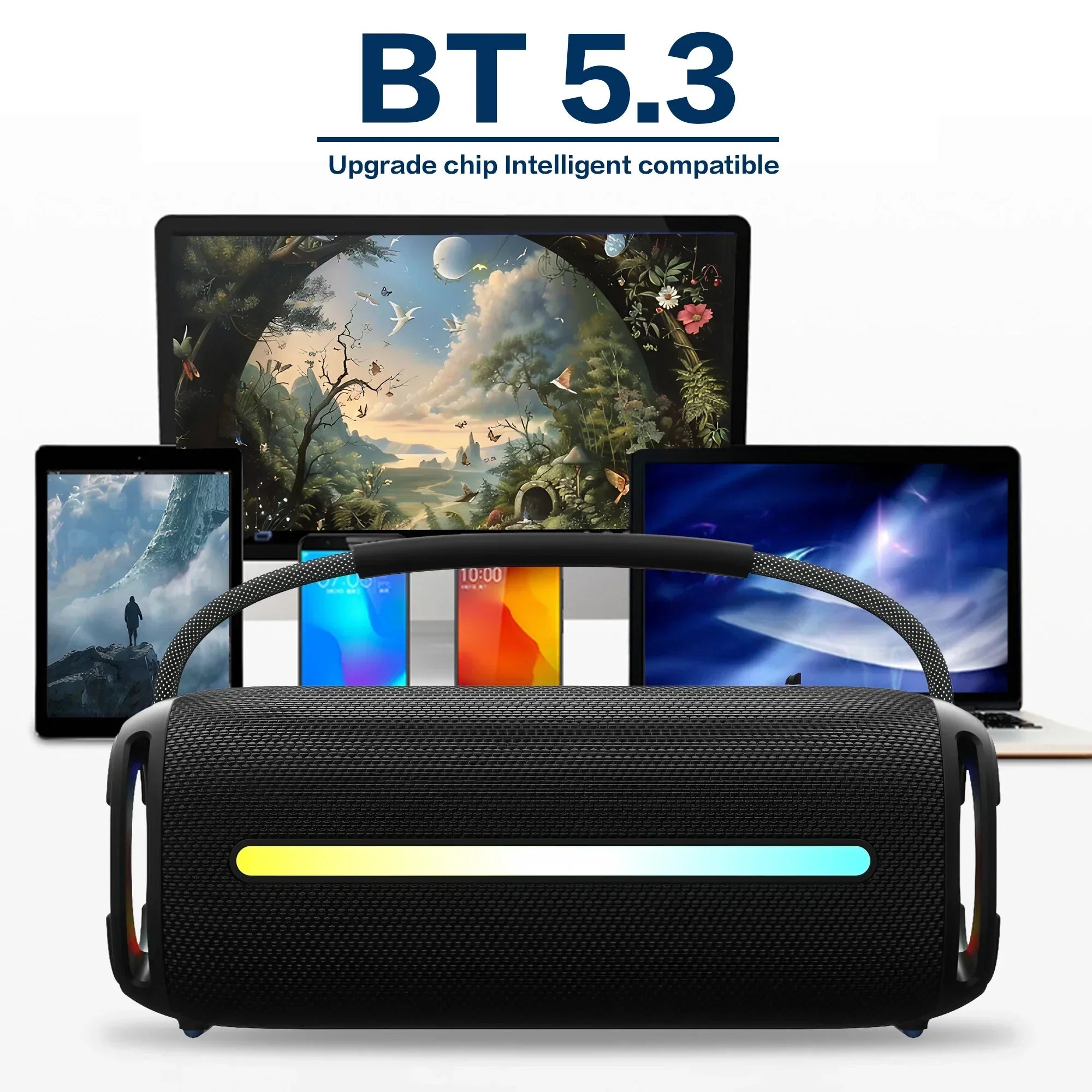 Altavoz inalámbrico portátil Bluetooth 5,3, linterna RGB IPX6, resistente al agua, potente Subwoofer, Audio de alta calidad para exteriores
