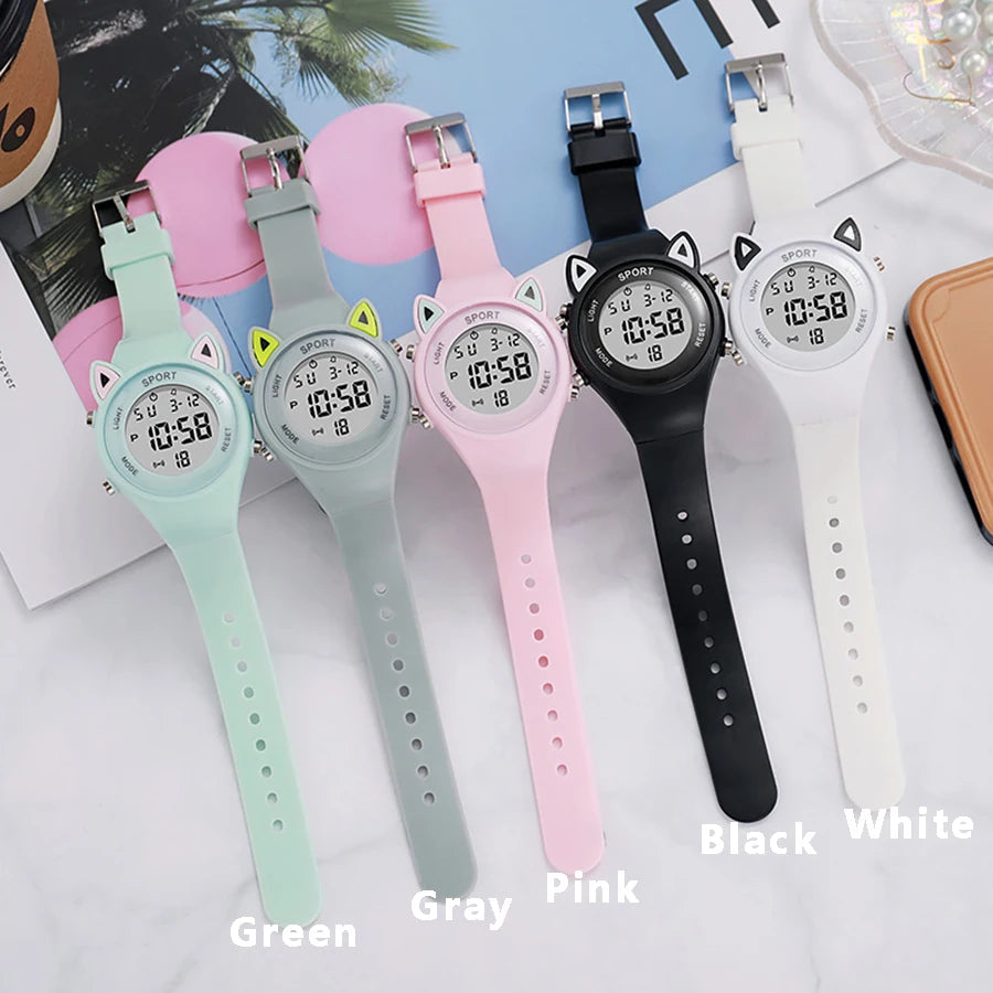 Nuevo reloj 3D con orejas de gato para niños, relojes electrónicos deportivos para niñas y niños, reloj de pulsera Digital LED luminoso resistente al agua para estudiantes, regalos