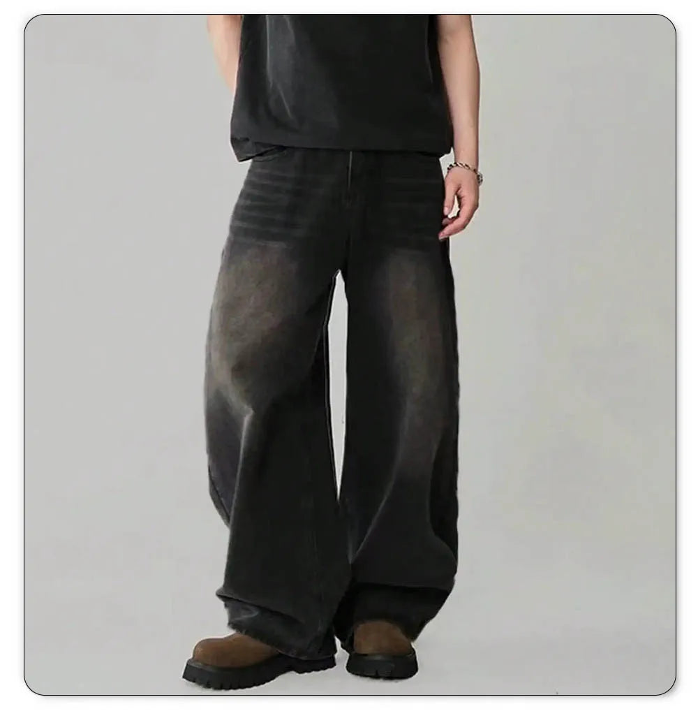 Pantalones Vaqueros Coreanos Casuales para Hombre, Pierna Ancha, Negro