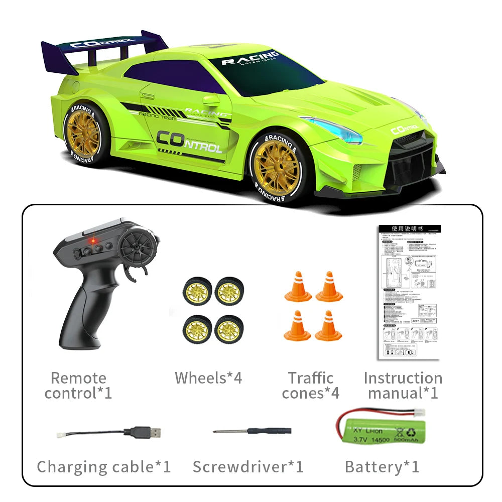 Mini Coche RC de Drift, 2.4G 4WD, Alta Velocidad con Luces LED