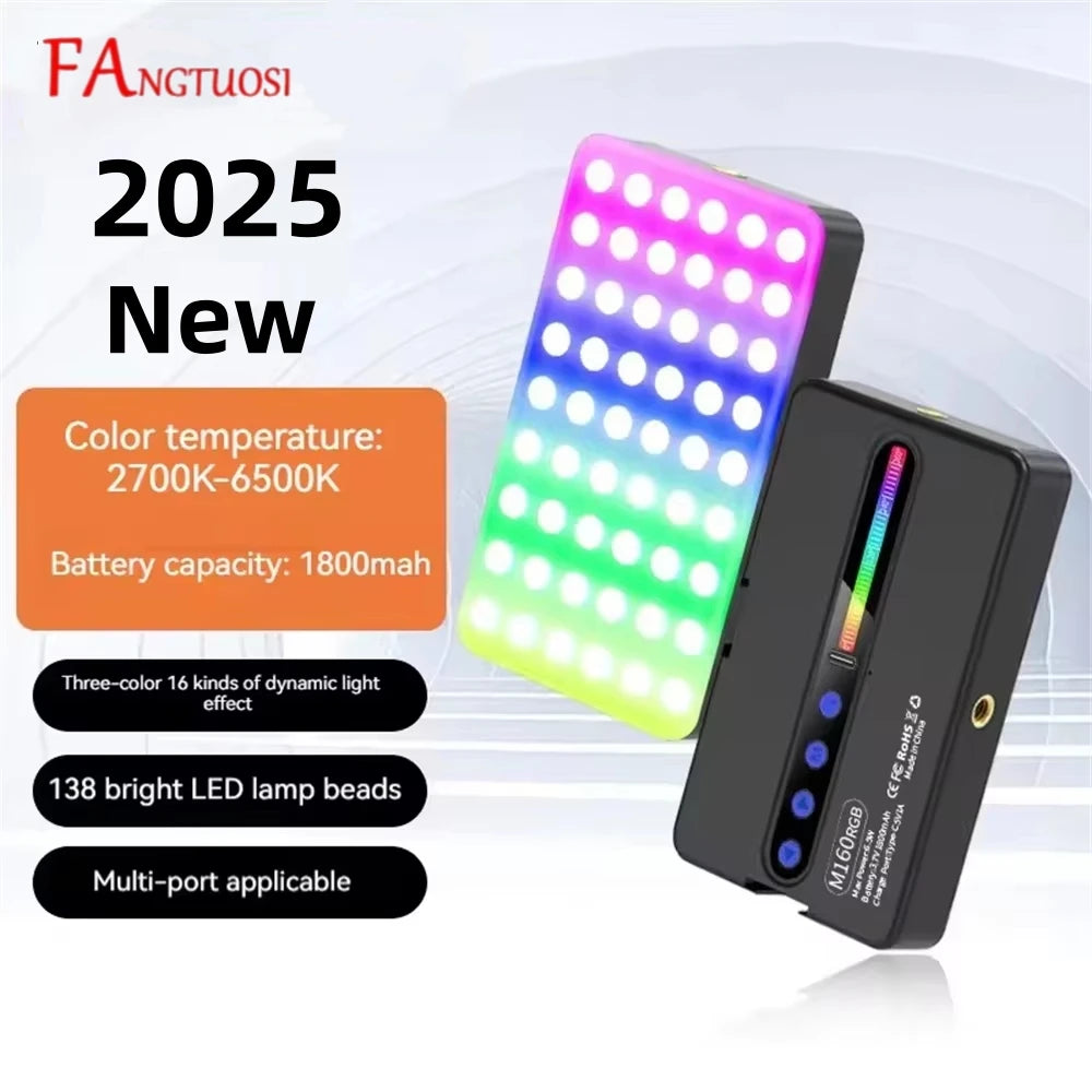 FANGTUOSI NUEVA Luz de Video RGB con Pantalla, Mini Luz de Relleno para Cámara, Iluminación para Selfies, Recargable, Regulable, con Montura Hot Shoe