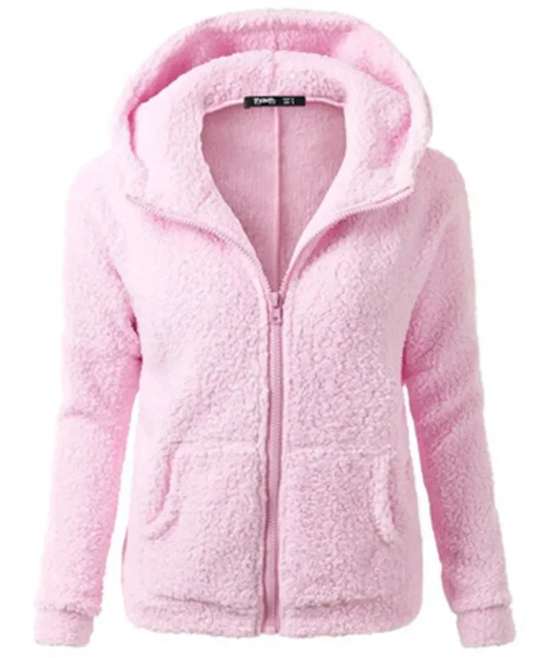 Chaqueta cálida de otoño e invierno para mujer, Sudadera con capucha informal 2025, sudaderas con capucha para mujer, sudadera con cremallera, abrigo liso de lana suave para mujer