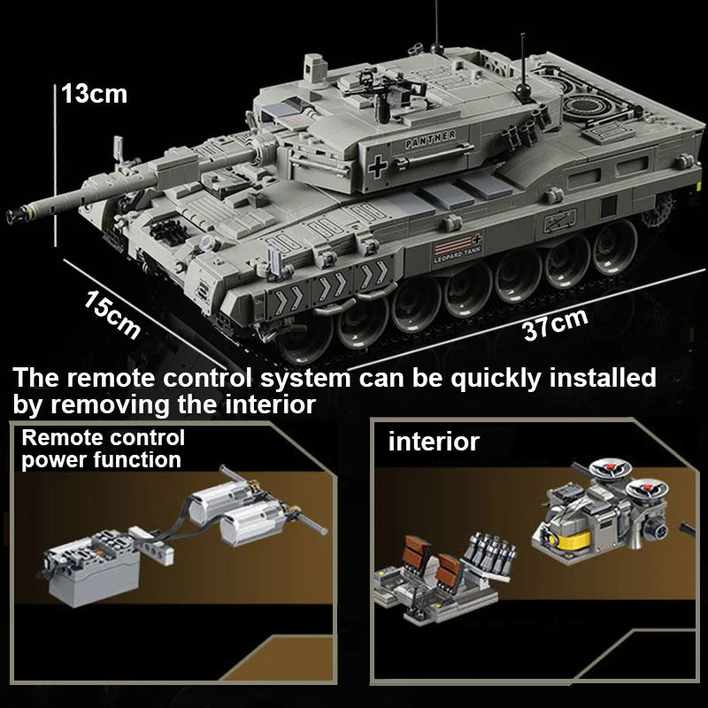 Bloques técnicos de 1818 piezas RC Leopard 2A6, tanque de batalla principal, bloques de construcción militares, regalos de cumpleaños para niños, coches de juguete con Control remoto