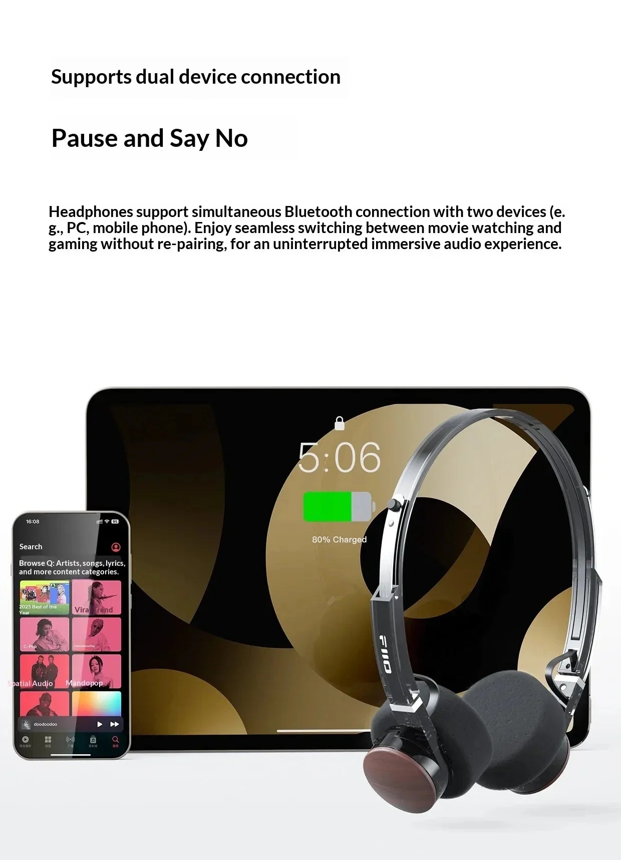 Auriculares Fiio Eh11 Retro Over-Ear Bluetooth con Controlador Dinámico Grande de 40 mm, Carcasa Mecánica, Auriculares con Audio de Alta Resolución Ldac