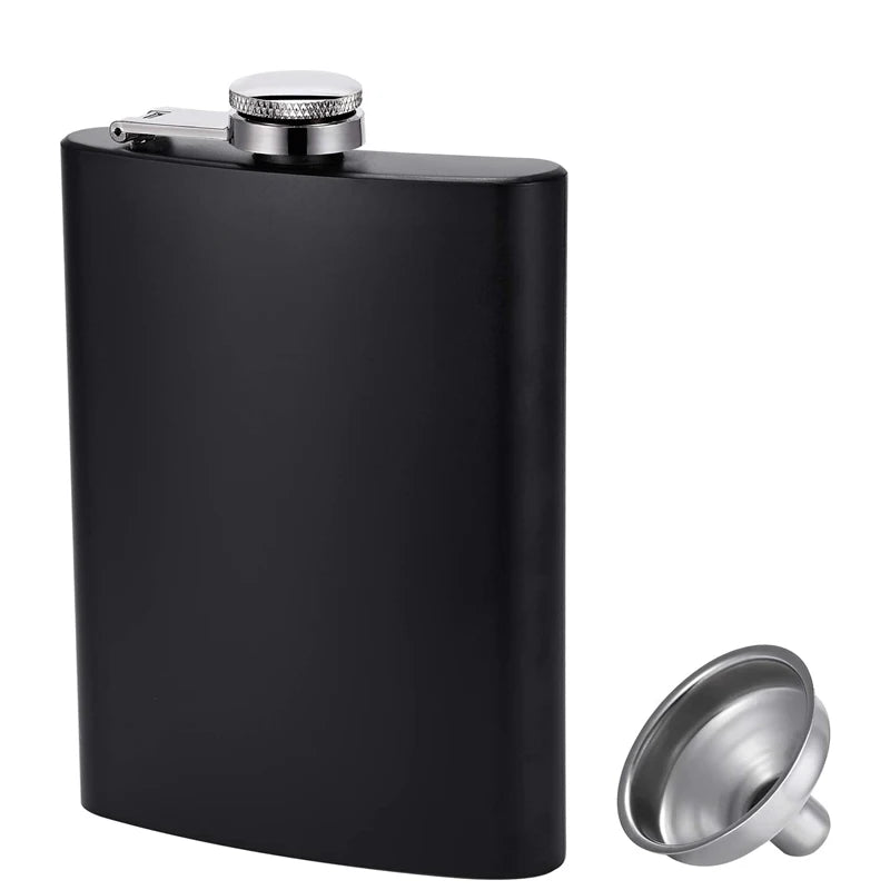LMETJMA Matraz de cadera negro mate para licor, acero inoxidable, a prueba de fugas con embudo, juego de matraz para beber whisky KC0454