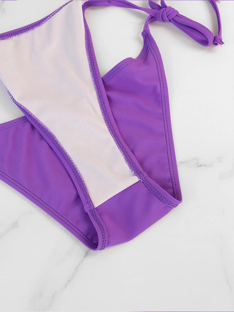 Conjunto de Bikini de Dos Piezas para Mujer, a la Moda, 2026, Sexy, Sólido, Triangular, con Tanga, Ropa de Playa