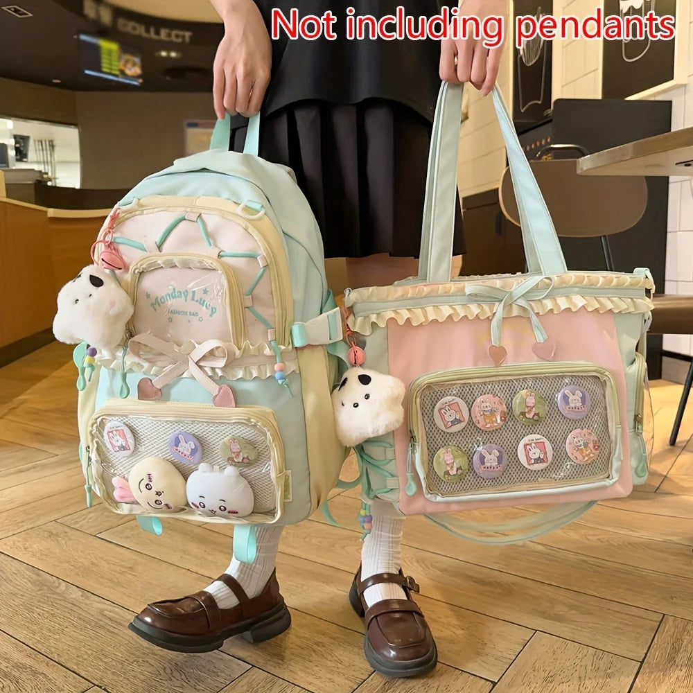 Set de 2 Bolsos para Mujer: Mochila y Bolso de Encaje