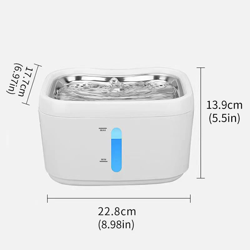 Fuente de agua para gatos de 2,5l/84oz, dispensador automático de agua para mascotas con bandeja de acero inoxidable, dispensador de agua potable silencioso para perros y gatos