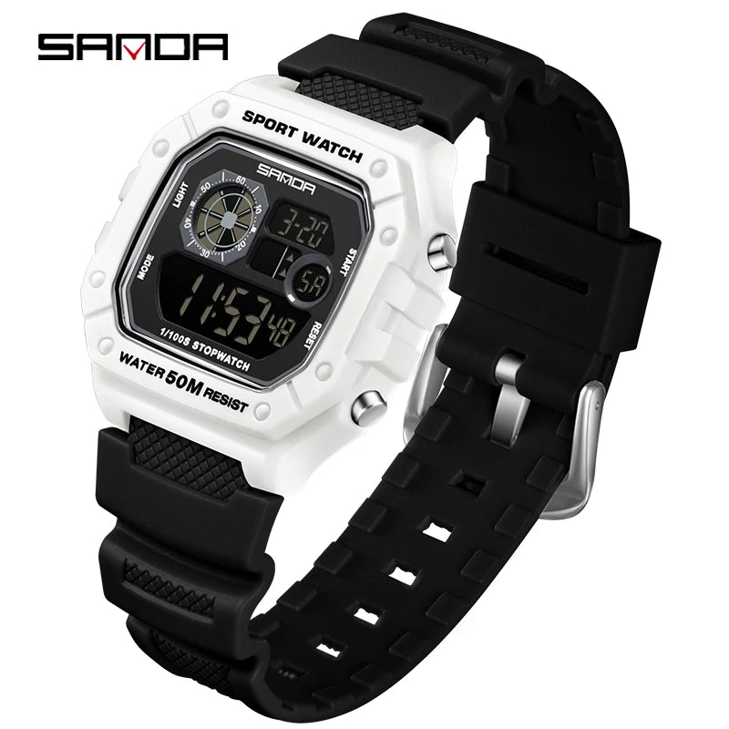 Reloj Digital SANDA 2202 para Hombre, LED Deportivo Impermeable 5 Bar