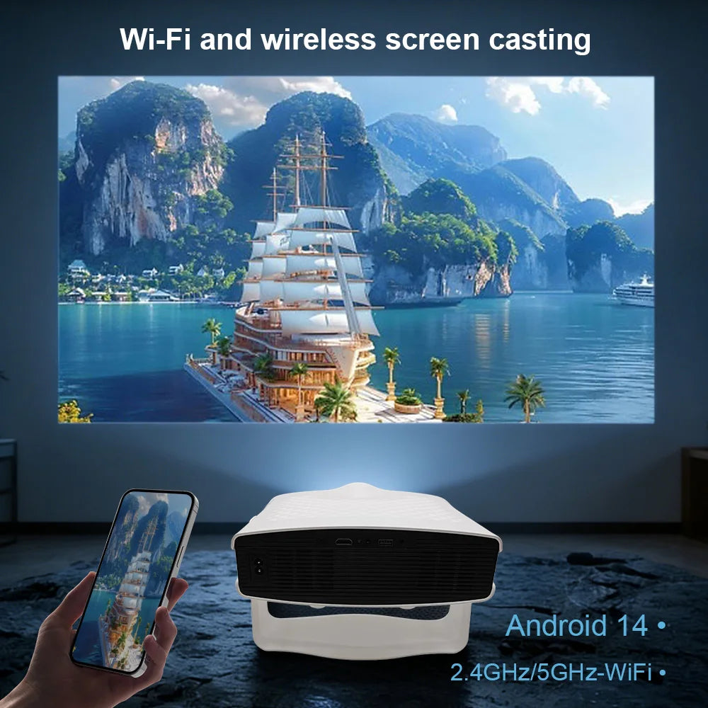 Nuevo Proyector Portátil YM05 2026, Resolución Nativa 1080P, 800 ANSI Lúmenes, Enfoque Automático, Android 14, 180 °   Cine en Casa y al Aire Libre Giratorio