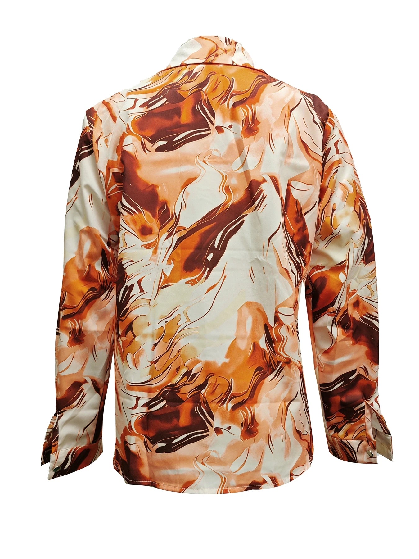 Camisa de Manga Larga con Botones y Cuello en V Estampada para Mujer, Informal