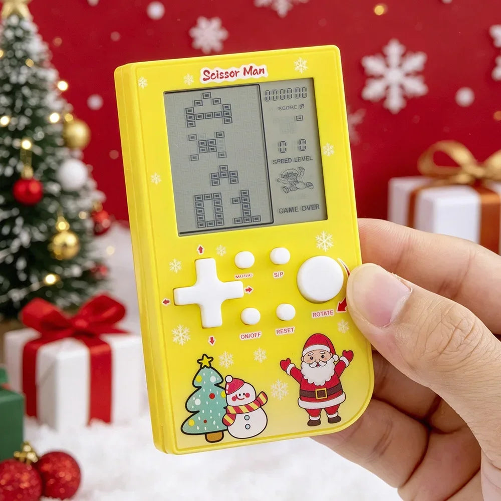 Consola de Juegos Retro con Diseño de Ladrillos Navideños, Tetris con Temática Festiva, Consola Electrónica Portátil, Regalo Festivo