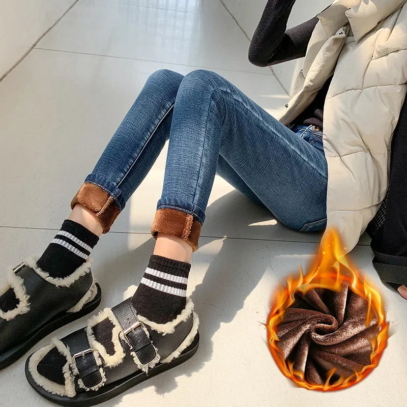 Pantalones Vaqueros Ajustados de Terciopelo para Mujer, Cintura Alta, Invierno