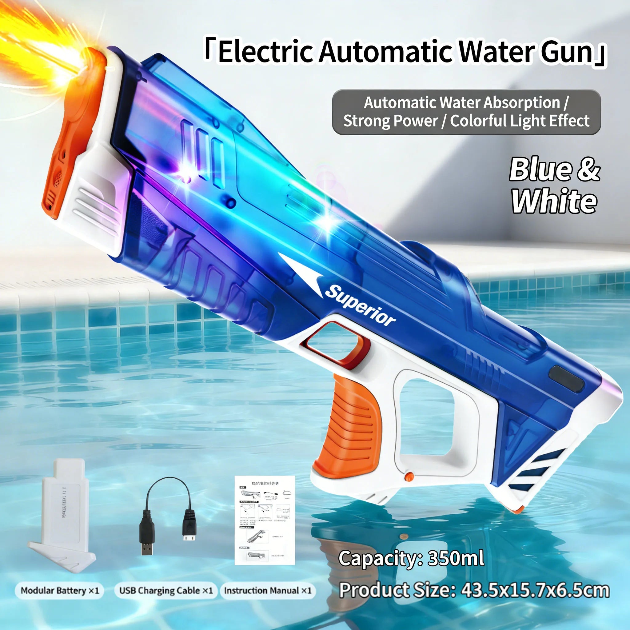 Pistolas de Agua Eléctricas Nuevas para Niños, Venta al por Mayor, Absorción Automática de Agua, Pantalla de Batería, Gran Capacidad, Juguete de Agua para Niños