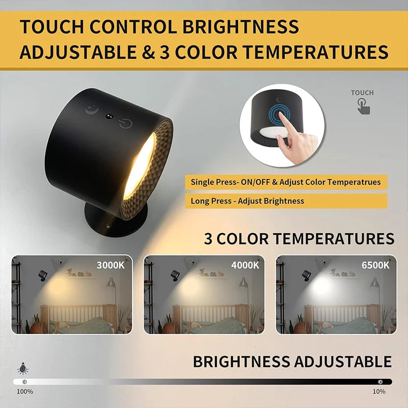 Lámpara LED de Pared Doble Cabezal Táctil 360°