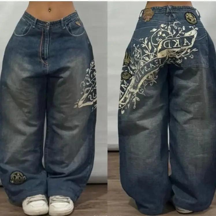 Pantalones Vaqueros Holgados Vintage de Pierna Ancha Y2K para Mujer