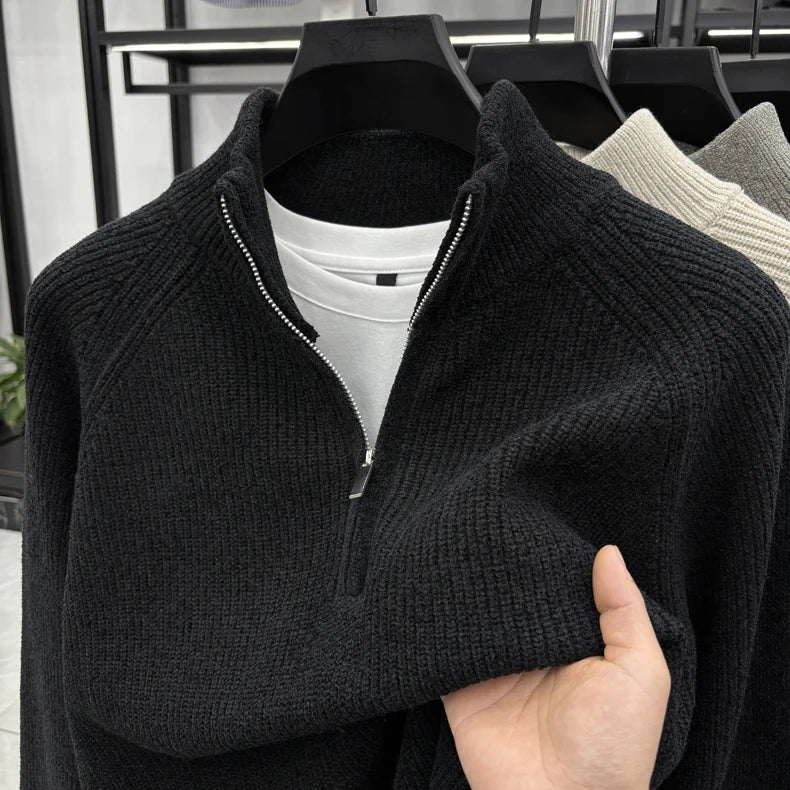 Suéter Masculino con Media Cremallera y Cuello Alto | Estilo Coreano