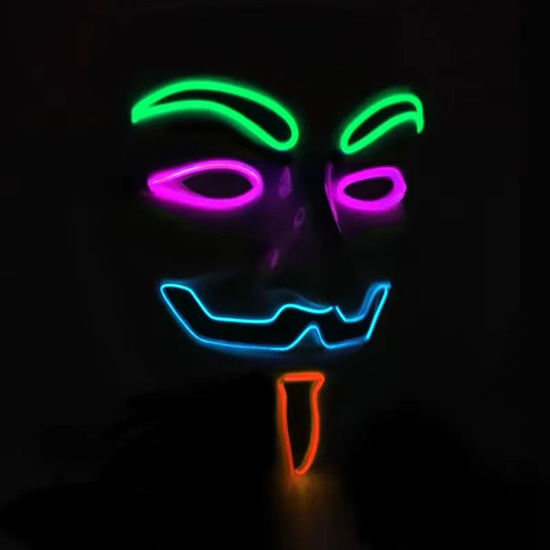 Máscara LED de Vendetta para Halloween, Discoteca, Carnaval, Fiesta, Decoración, Cosplay, Máscara Brillante de Guy Fawkes