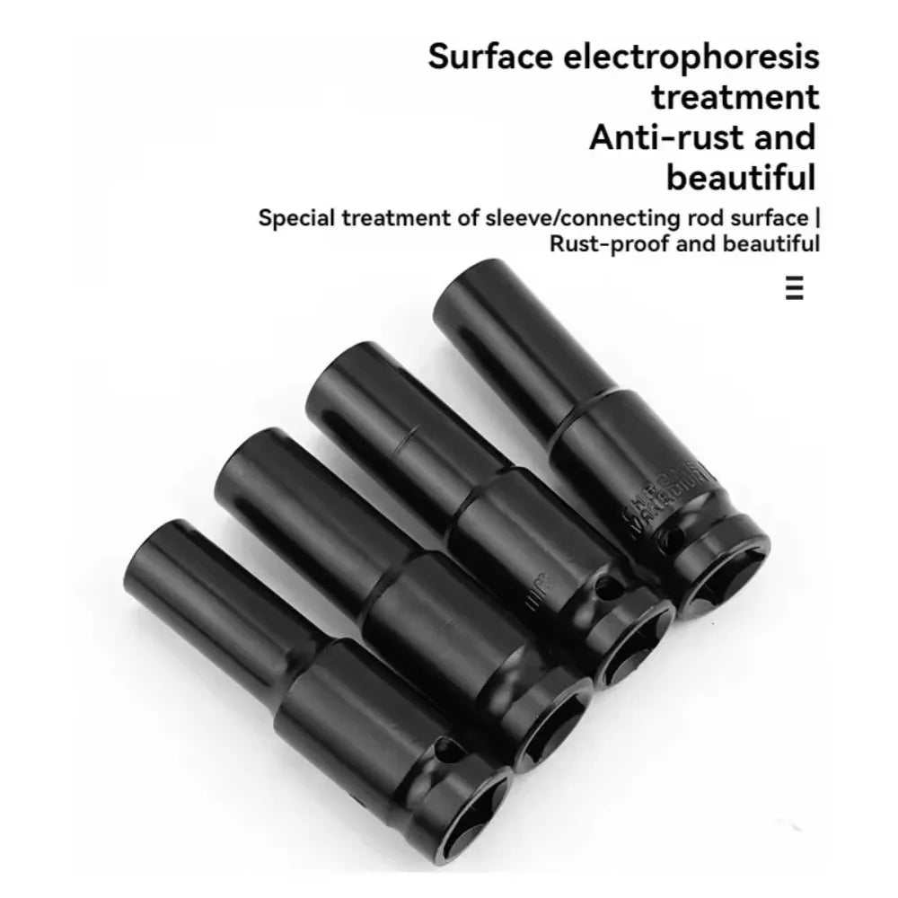 Juego de 10 Llaves de Impacto Profundas Métricas de 1/2 Pulgada, Resistentes y Universales, para Herramientas Neumáticas de Reparación