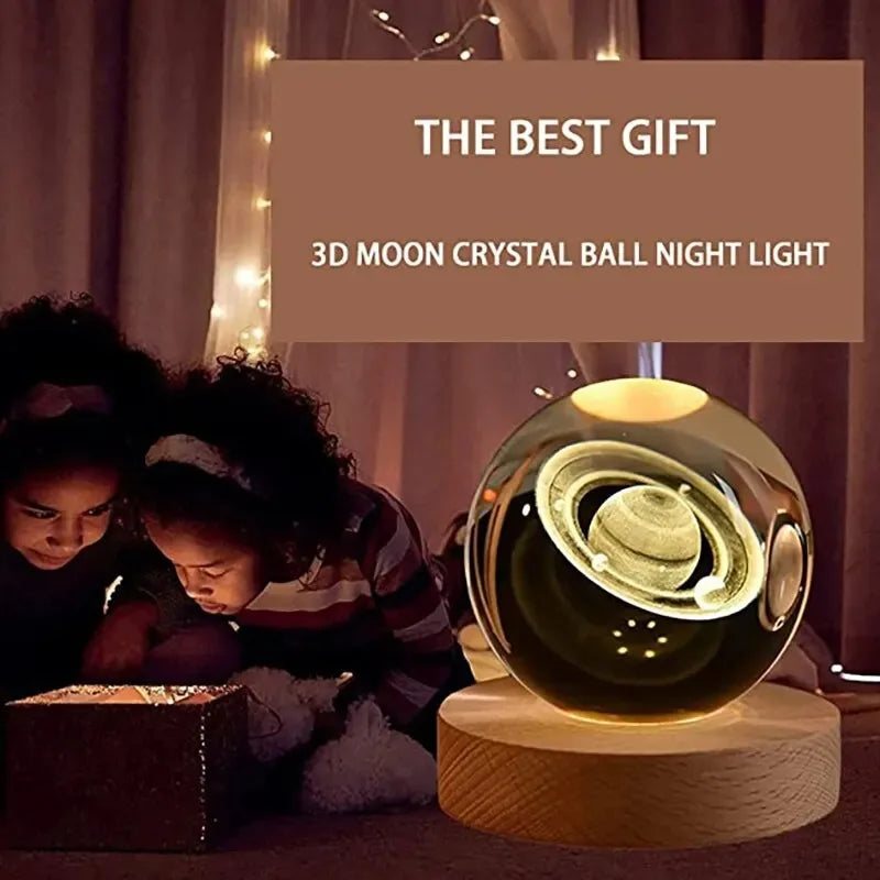 Bola de Cristal 3D Luz Nocturna Sistema Solar Grabado con Láser