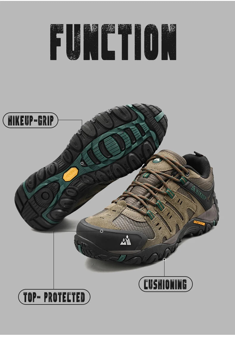 Zapatos de senderismo HIKEUP para hombre, zapatos de exterior de piel de ante, zapatillas tácticas resistentes al desgaste para senderismo, caminar y cazar