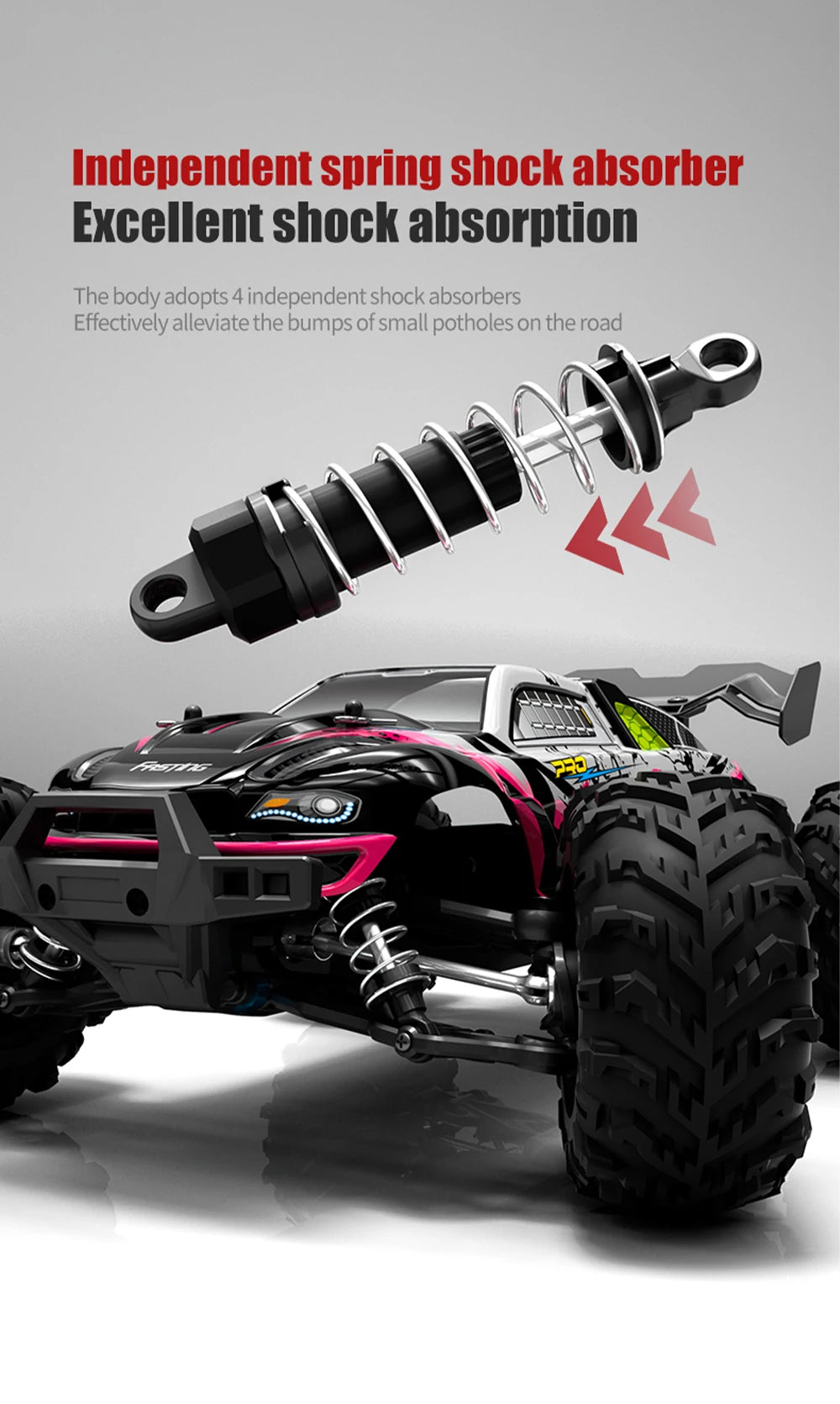 Coche RC Todoterreno 1:16 4WD sin Escobillas, 70 KM/H con Luces LED