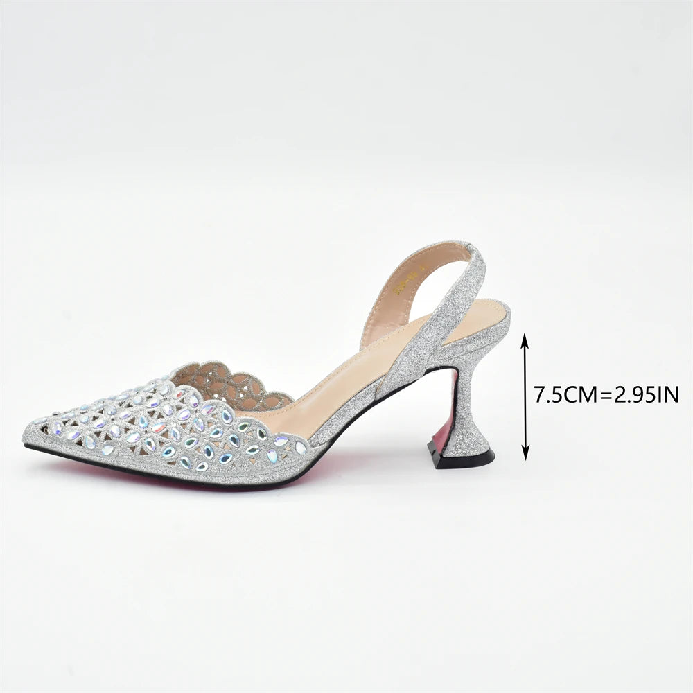 Zapatos y bolso de Color plateado para fiesta, boda, conjunto de zapatos y Bolsa de lujo para mujer, para fiesta de Nigeria, Italia, zapatos de tacón elegantes para mujer