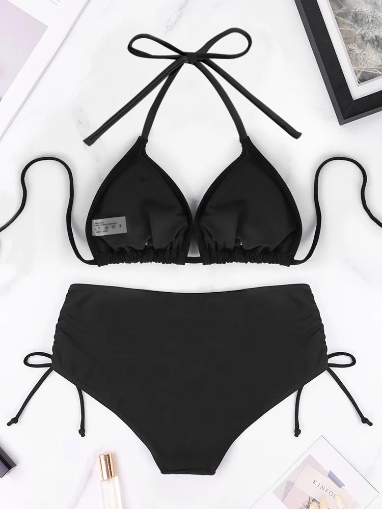 2 unids/set de Bikini dividido para mujer, conjunto de Bikini con tirantes en la espalda y cuello colgante, traje de baño de playa para mujer