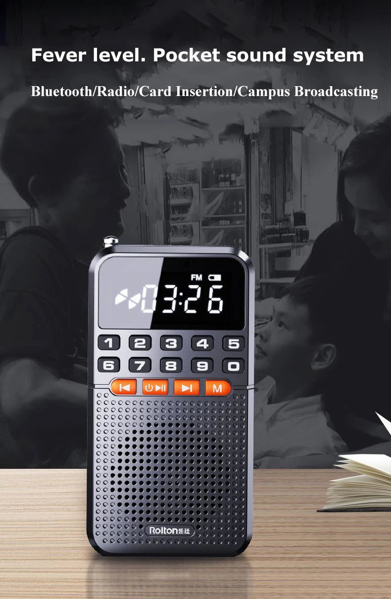 Mini Radio FM portátil Bluetooth 5.0 con tarjeta TF y linterna LED
