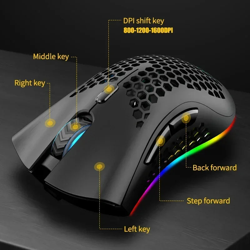 Ratón inalámbrico BM600 USB 2,4G inalámbrico RGB óptico celular ratón para juegos ergonómico óptico de panal ratón inalámbrico de oficina