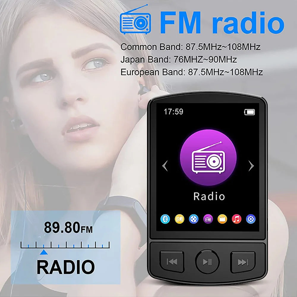 Walkman Deportivo MP3 Bluetooth 5.0 con Radio FM y Pantalla 1.8"
