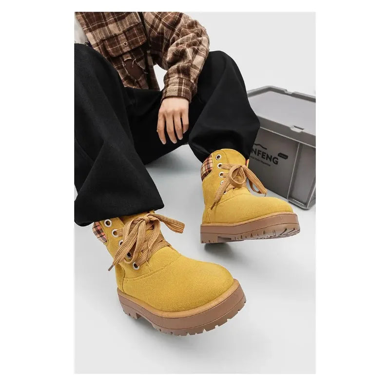 Botines de trabajo vintage para hombre con cordones y suela gruesa antideslizante