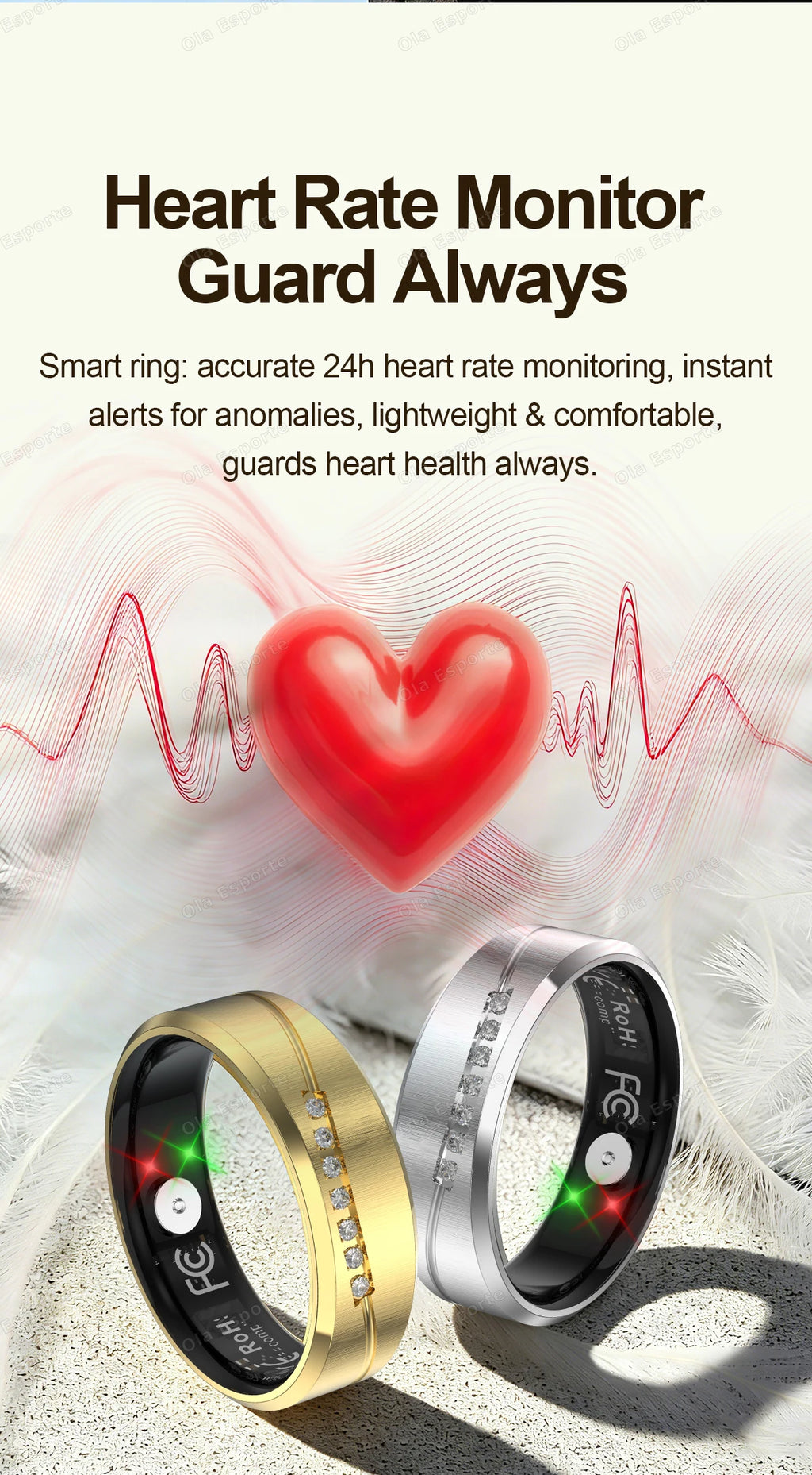 Anillo Inteligente de Joyería de Moda con Recordatorio de Llamadas, Alarma por Vibración, Monitor de Frecuencia Cardíaca y Oxígeno en Sangre, Resistente al Agua IP68, Regalo para Hombre