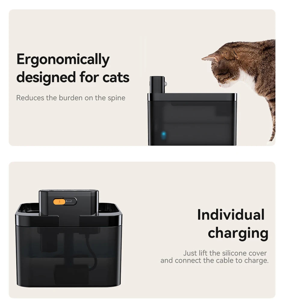 ROJECO-fuente de agua automático inalámbrico para gatos, dispensador de agua para mascotas de 2600mAh, Sensor infrarrojo para perros y gatos, bebedero inteligente para mascotas