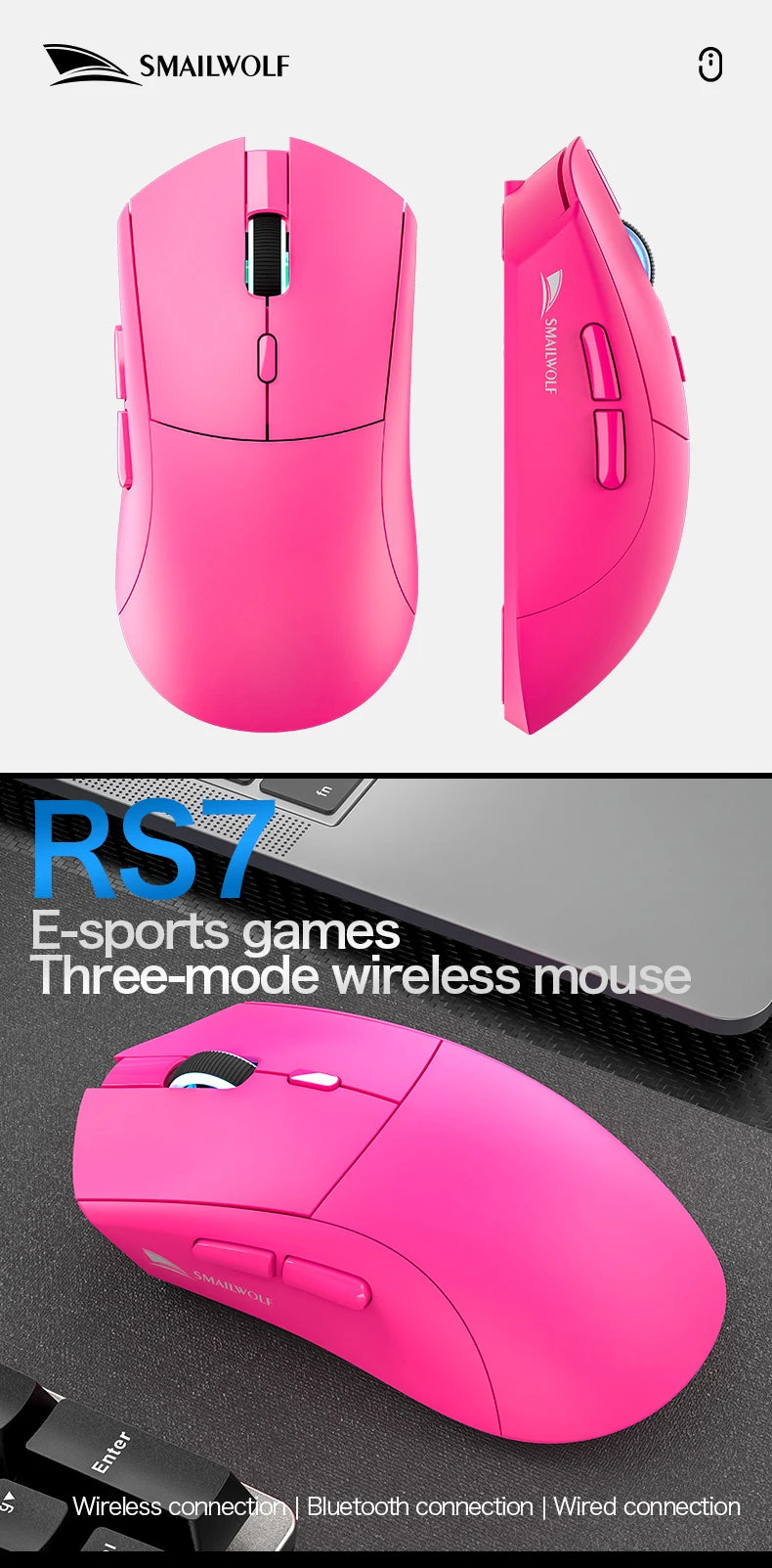 SMAILWOLF RS7 Bluetooth ratón inalámbrico para juegos PAW3311 controlador macro ordenador portátil ordenador de escritorio juego de oficina 20000dpi