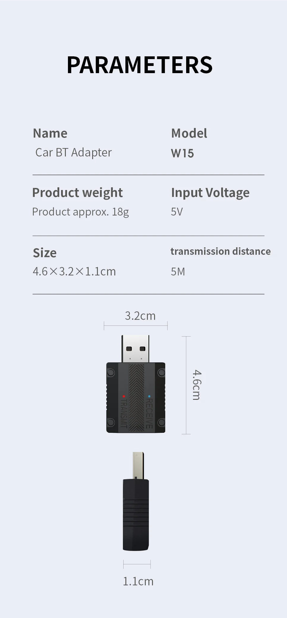 Kit Bluetooth 5.3 para Auto DYBO W15, Transmisor Receptor 2 en 1, Aux 3,5mm