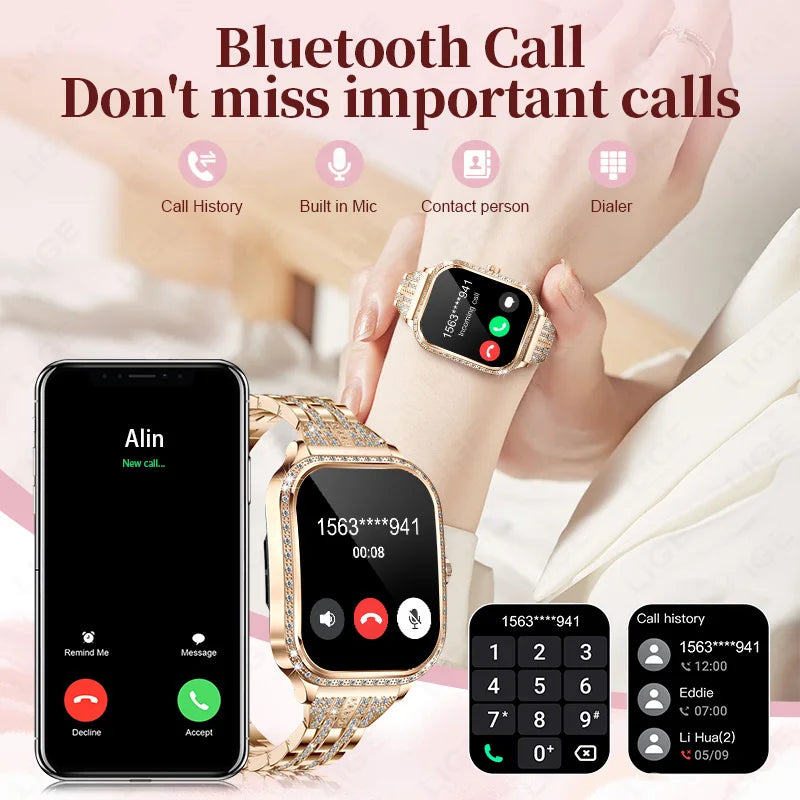 Smartwatch para mujer con pantalla HD 1.75'', llamadas Bluetooth y monitor de salud IP68