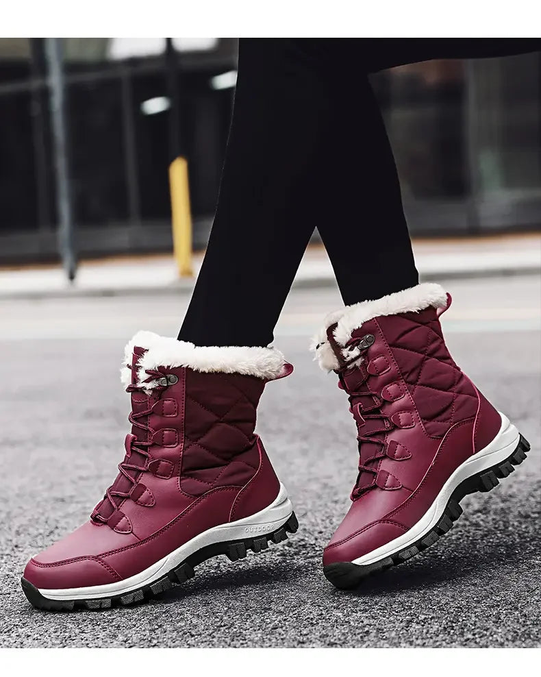 Botas de nieve para mujer con forro de felpa y suela antideslizante
