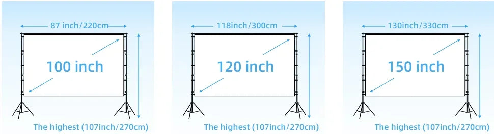 LEJIADA-Pantalla de proyector con soporte, pantalla blanca sin arrugas de 60-150 pulgadas, ángulo de visión de 160 °, doble cara, cine en casa, al aire libre