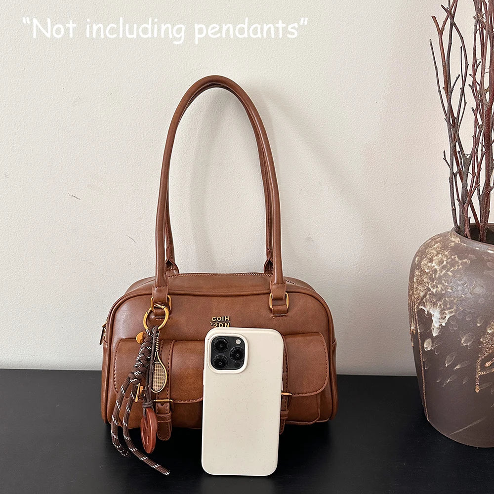 Bolso de Hombro de Cuero PU de Color Sólido Retro para Mujer con Múltiples Bolsillos, Gran Capacidad, Bolso de Mano Elegante y Moderno