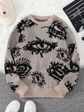 Nuevo Jersey Popular de otoño e invierno con diseño de Jacquard de ojos abstractos, suéter informal de punto con cuello redondo para hombre