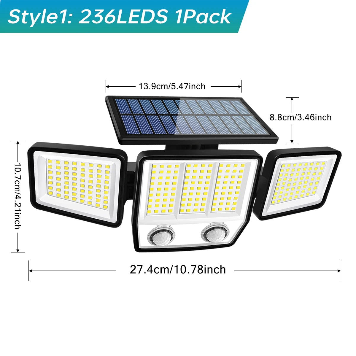 Luz Solar Exterior 3 Cabezales Ajustables con Sensor de Mov