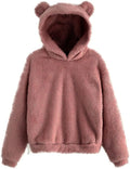 Otoño Invierno mujer manga larga suéter sudaderas con capucha Casual cómodo Color sólido pequeño oso sombrero abrigo prendas de vestir femeninas sueltas