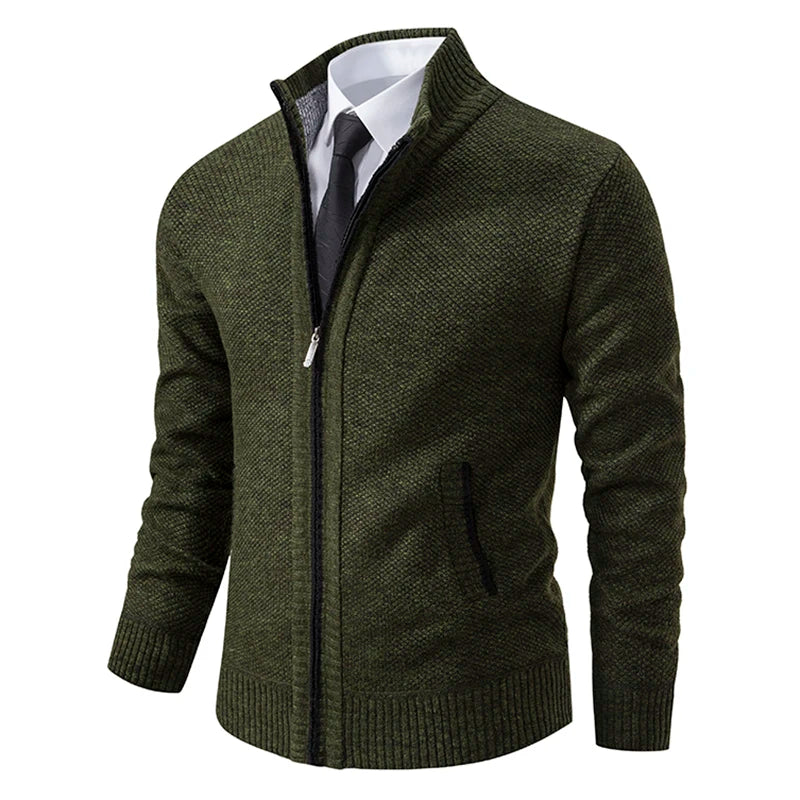 Buzo Cárdigan con Cremallera para Hombre – Cuello Alto y Forro Polar