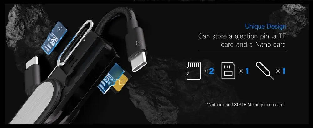 Cable USB-C a USB-C BUDI 65W con Almacenamiento de Tarjetas