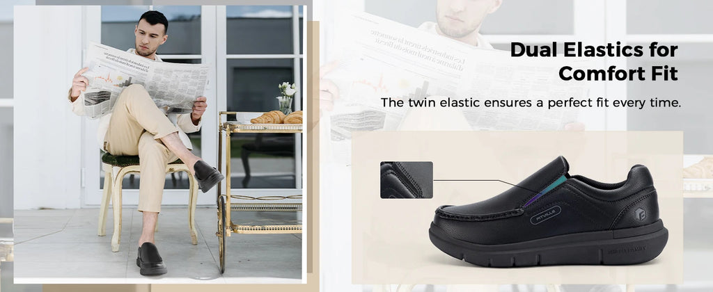 Zapatos Fitville para hombre, zapatos informales sin cordones de cuero de ancho, ligeros para pies hinchados con soporte para el arco, alivio del dolor